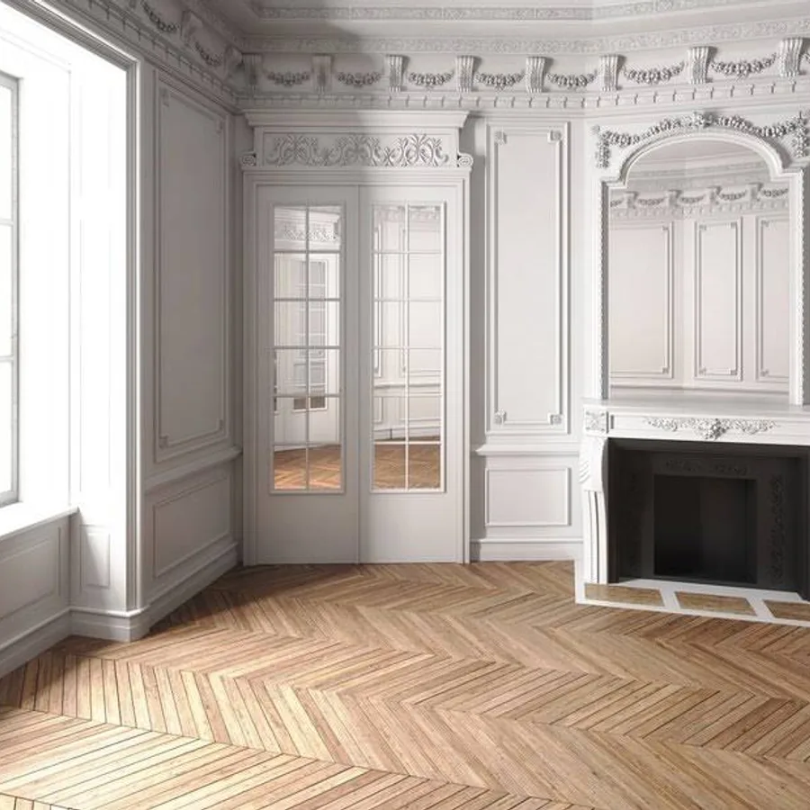 Détail d’un parquet en point de Hongrie — visualisation réaliste