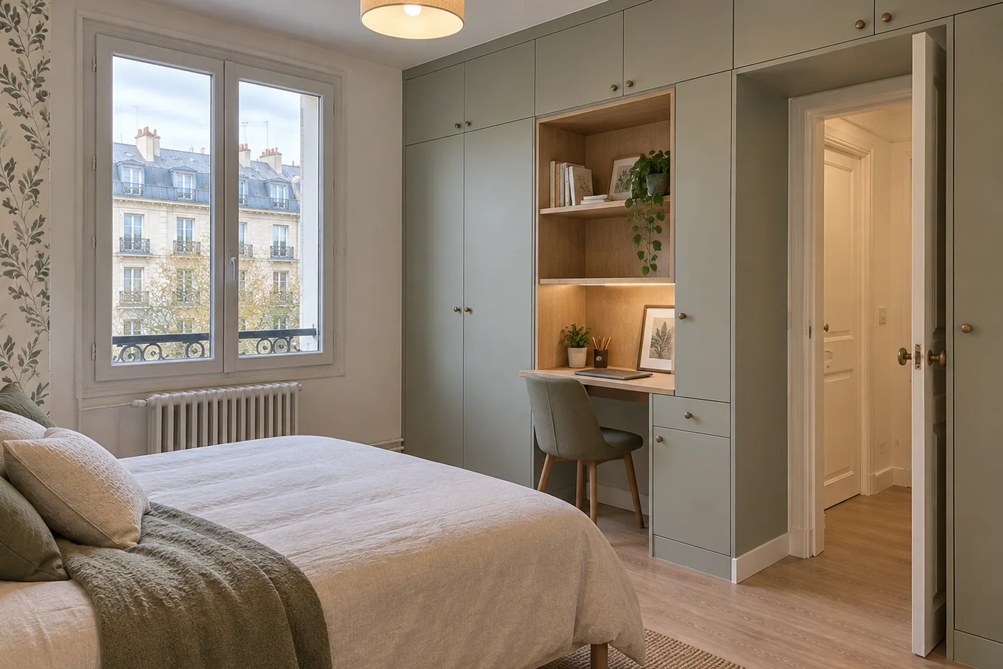 Aménagement intérieur fonctionnel et lumineux — visualisation réaliste
